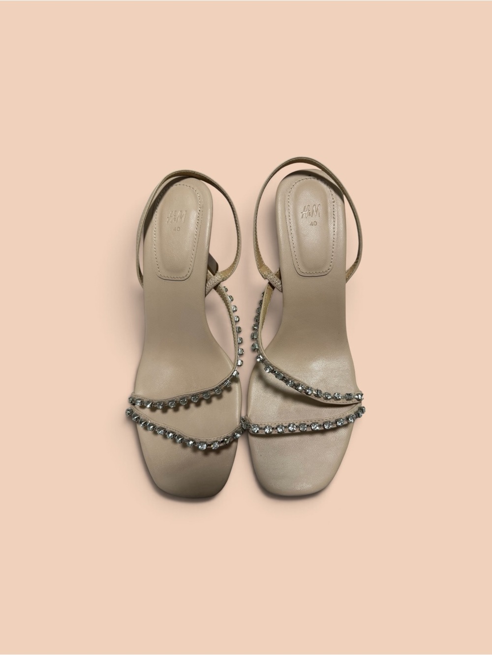 H&M Beige Crystal-Strap Slingback Heels